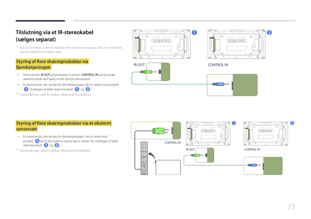 Samsung LH55UDDPLBB/EN manual Styring af flere skærmprodukter via fjernbetjeningen 