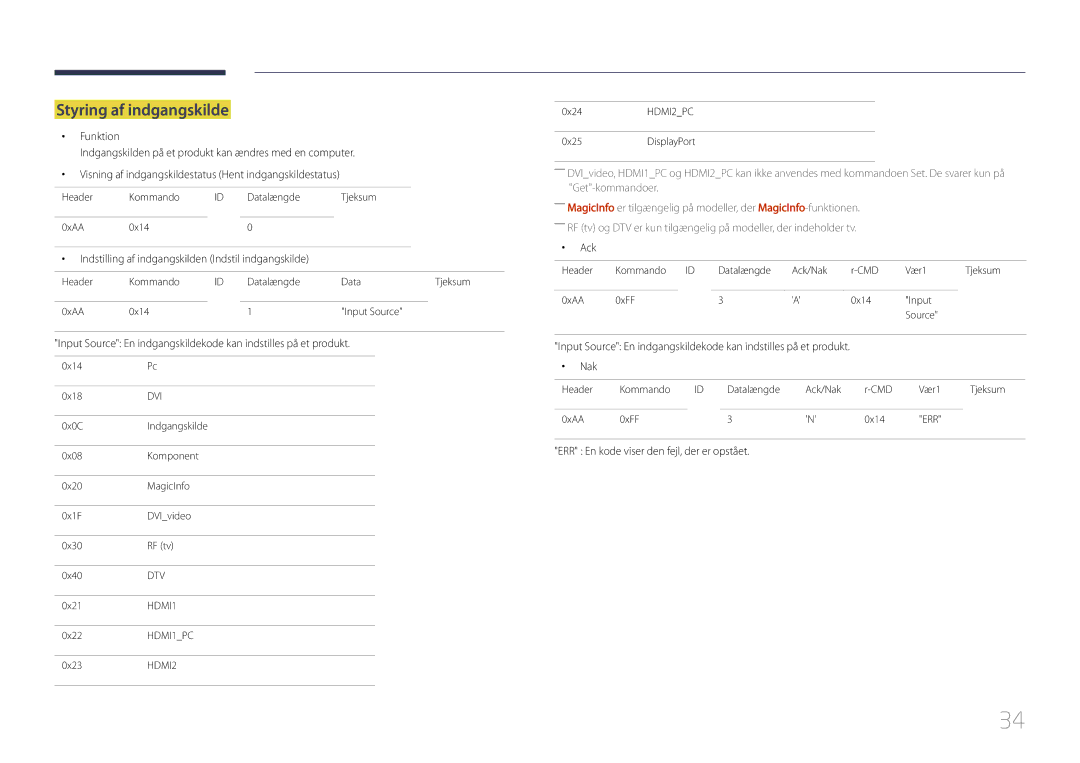 Samsung LH55UDDPLBB/EN manual Styring af indgangskilde, Indstilling af indgangskilden Indstil indgangskilde 