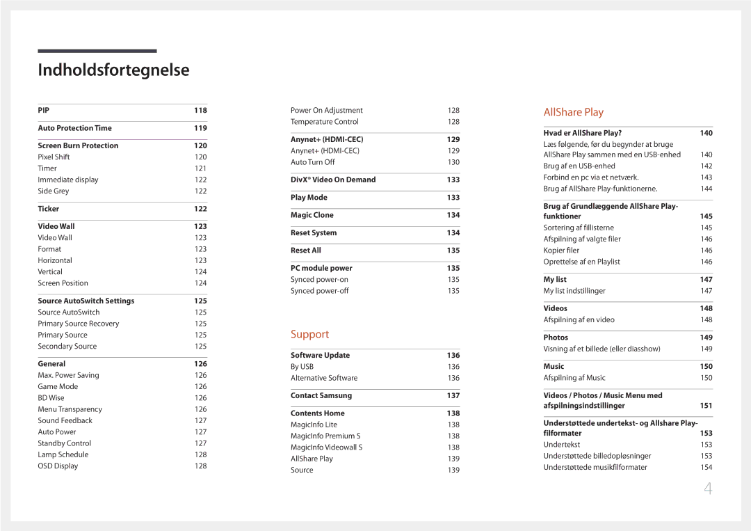 Samsung LH55UDDPLBB/EN manual Support 