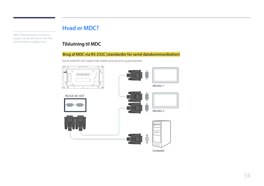 Samsung LH55UDDPLBB/EN manual Hvad er MDC?, Tilslutning til MDC 