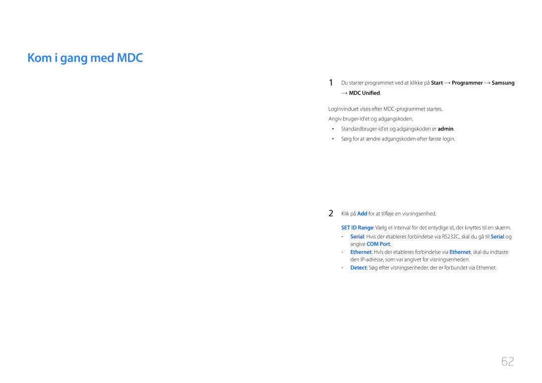 Samsung LH55UDDPLBB/EN manual Kom i gang med MDC, MDC Unified 