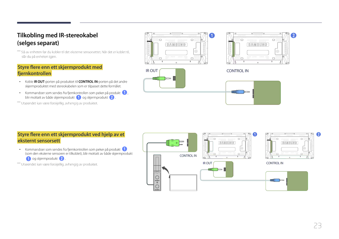 Samsung LH55UDDPLBB/EN manual Styre flere enn ett skjermprodukt med fjernkontrollen, Og skjermprodukt 