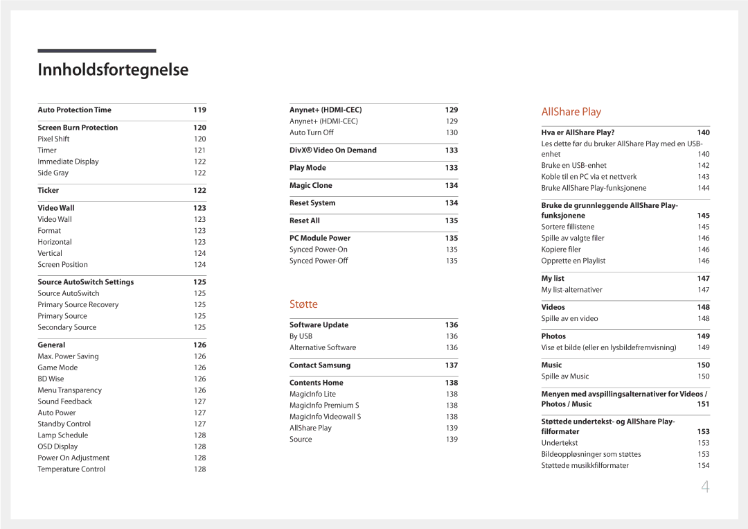 Samsung LH55UDDPLBB/EN manual Støtte 