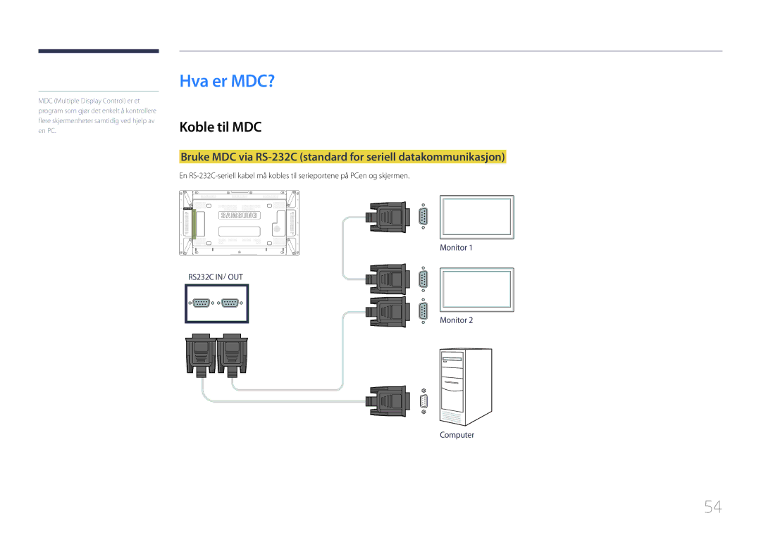 Samsung LH55UDDPLBB/EN manual Hva er MDC?, Koble til MDC 