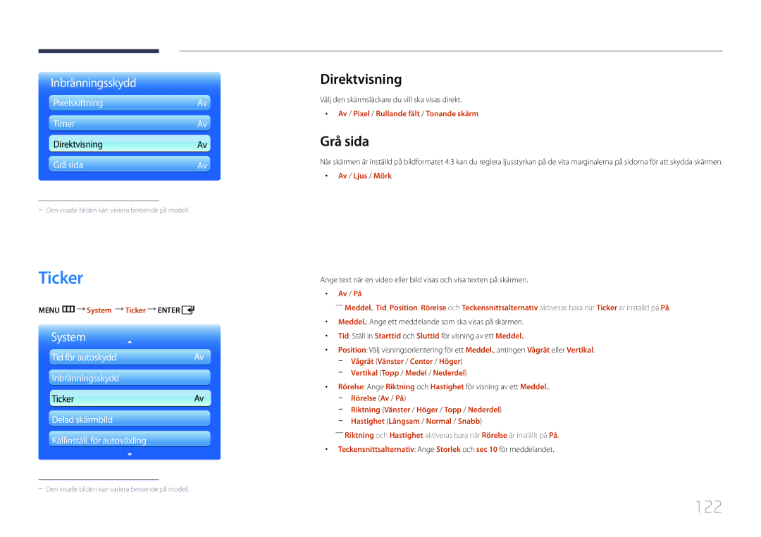 Samsung LH55UDDPLBB/EN manual Ticker, 122, Direktvisning, Grå sida 