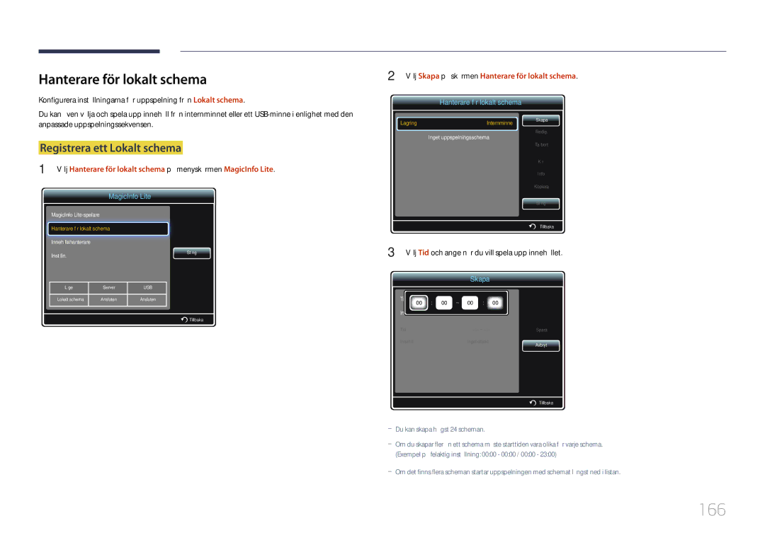 Samsung LH55UDDPLBB/EN manual 166, Hanterare för lokalt schema, Registrera ett Lokalt schema 