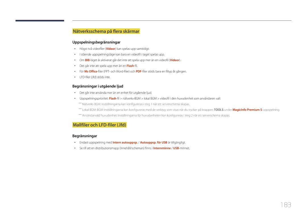 Samsung LH55UDDPLBB/EN manual 183, Nätverksschema på flera skärmar, Mallfiler och LFD-filer .lfd 