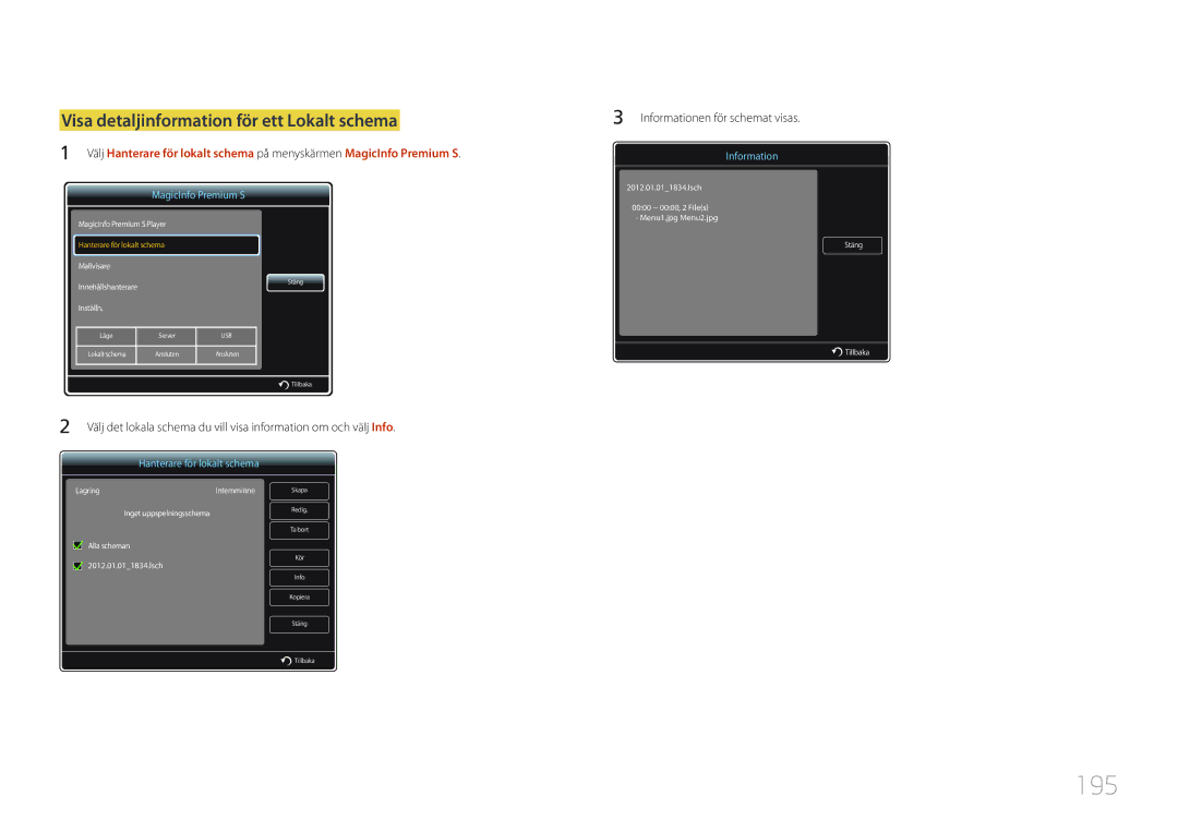 Samsung LH55UDDPLBB/EN manual 195, Visa detaljinformation för ett Lokalt schema 