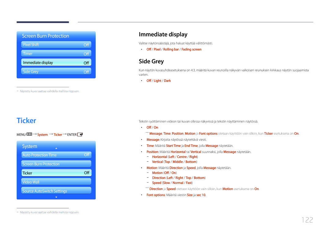 Samsung LH55UDDPLBB/EN manual Ticker, 122, Immediate display, Side Grey 
