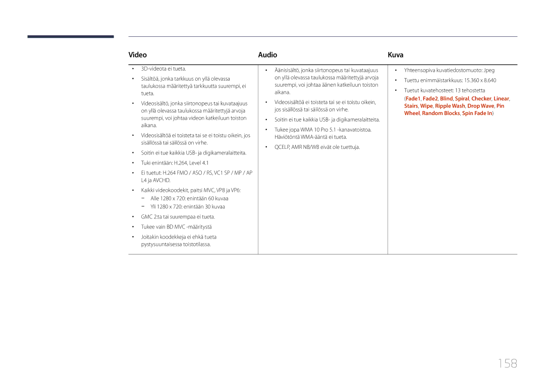 Samsung LH55UDDPLBB/EN manual 158, Video Audio 