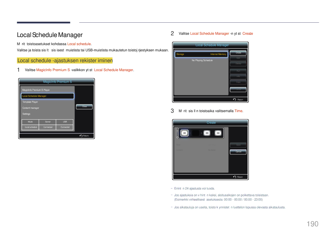 Samsung LH55UDDPLBB/EN manual 190, Local Schedule Manager 