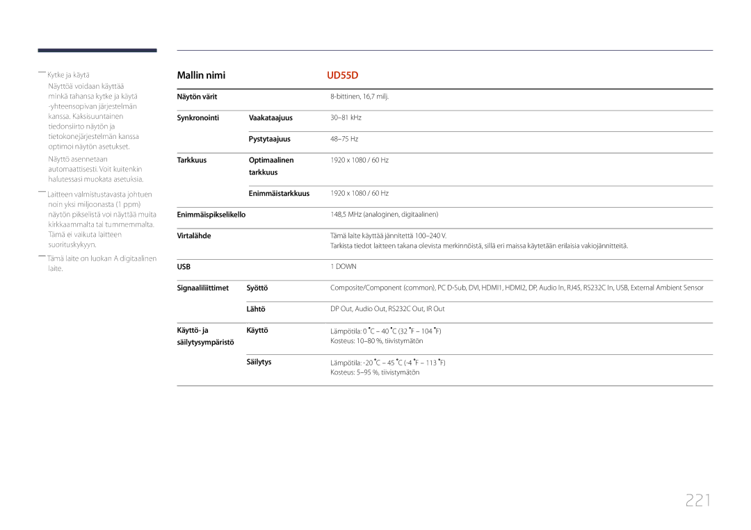 Samsung LH55UDDPLBB/EN manual 221 