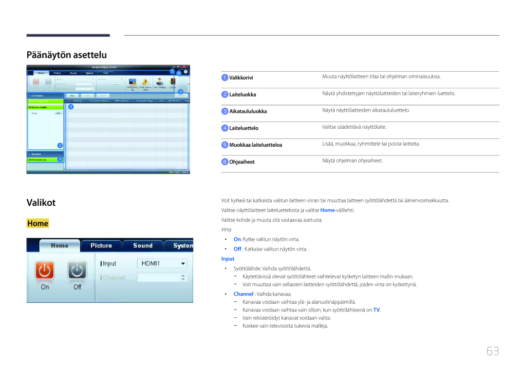 Samsung LH55UDDPLBB/EN manual Päänäytön asettelu Valikot 