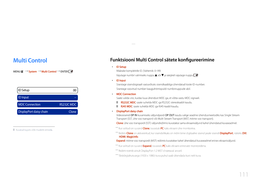 Samsung LH55UDDPLBB/EN manual System, Multi Control, 111 