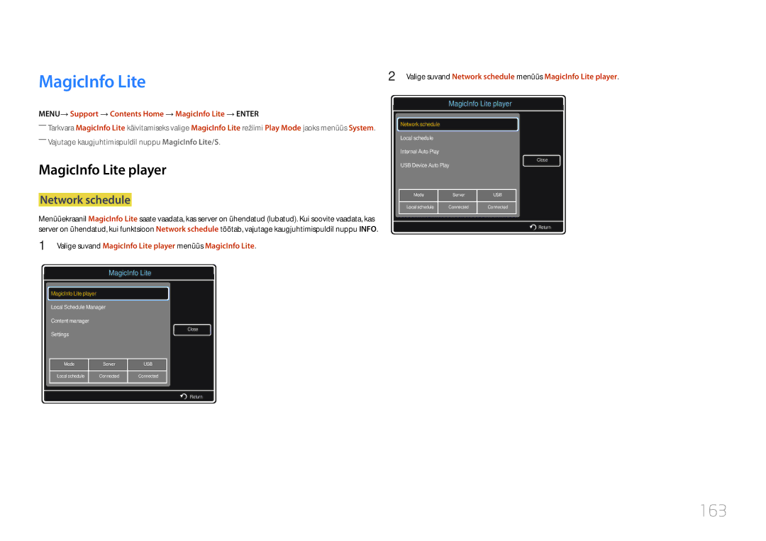 Samsung LH55UDDPLBB/EN manual 163, MagicInfo Lite player, Network schedule 