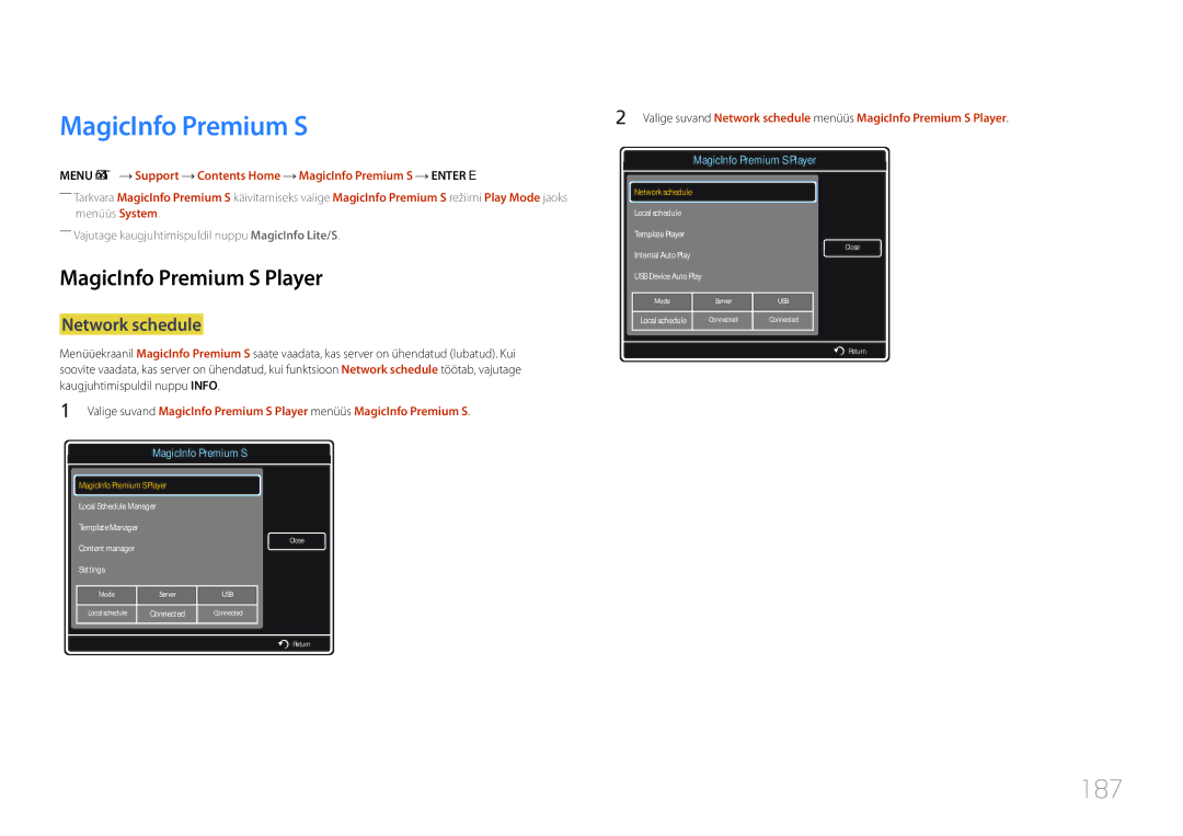 Samsung LH55UDDPLBB/EN manual 187, MagicInfo Premium S Player 