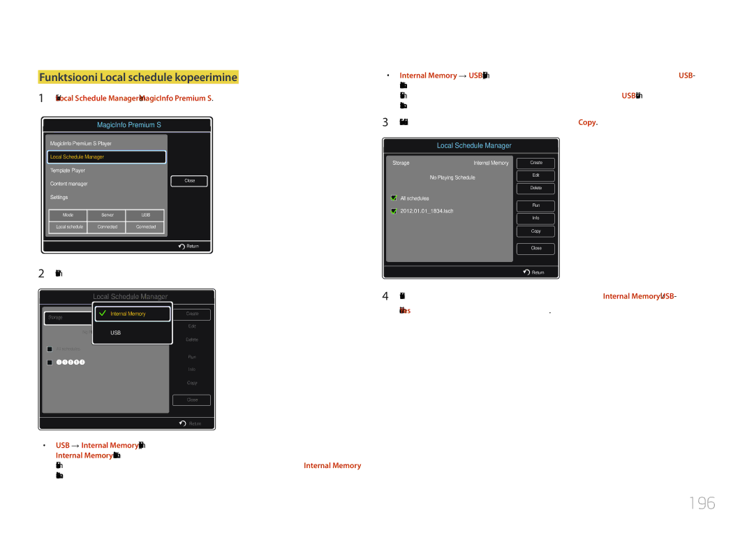 Samsung LH55UDDPLBB/EN manual 196, Funktsiooni Local schedule kopeerimine 