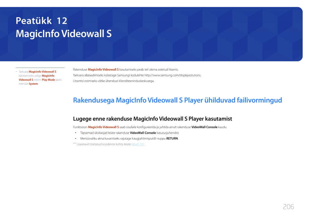 Samsung LH55UDDPLBB/EN manual MagicInfo Videowall S, 206 