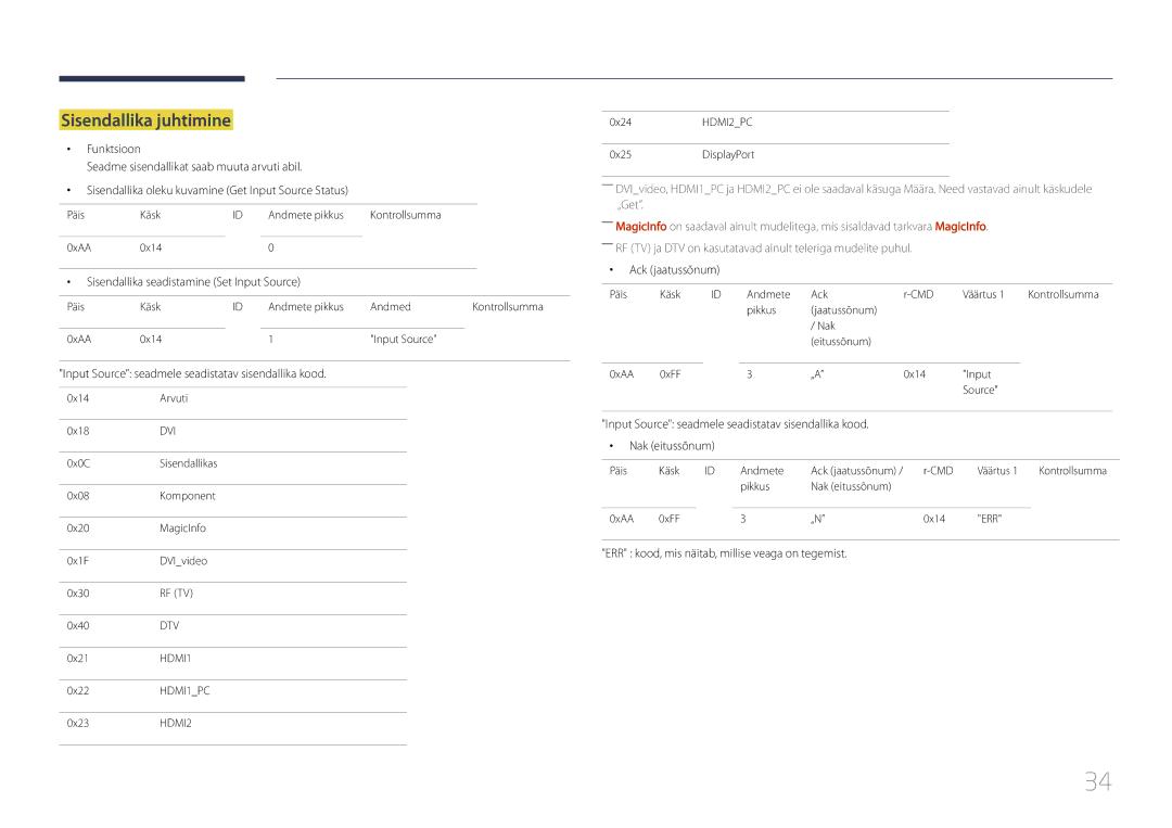 Samsung LH55UDDPLBB/EN manual Sisendallika juhtimine, Sisendallika seadistamine Set Input Source 