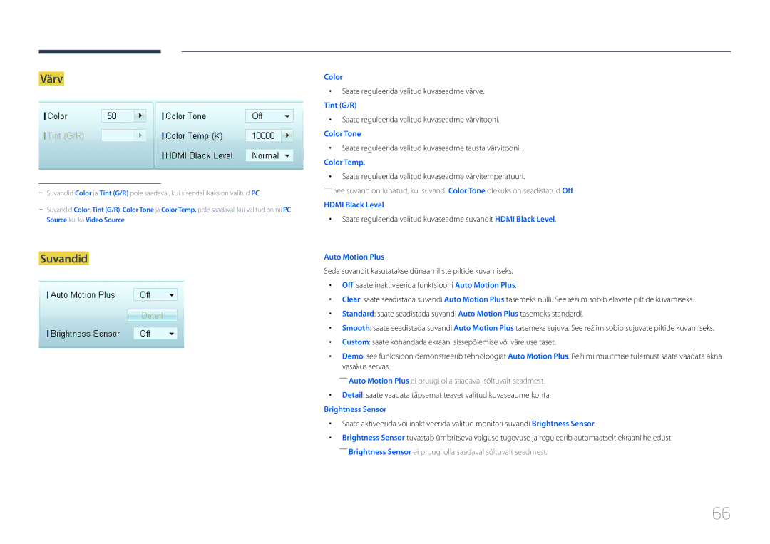 Samsung LH55UDDPLBB/EN manual Värv, Suvandid 