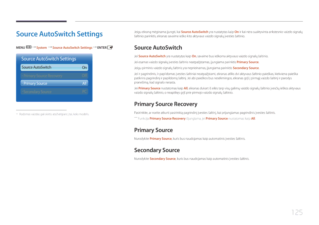 Samsung LH55UDDPLBB/EN manual Source AutoSwitch Settings, 125 