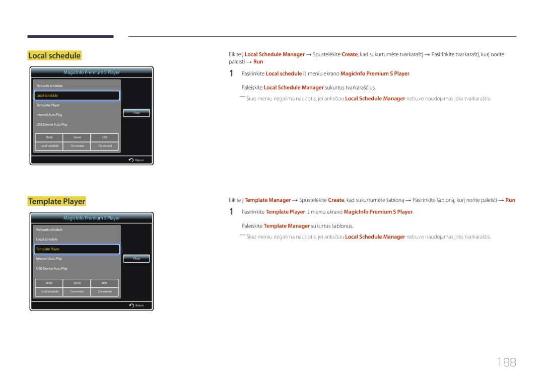 Samsung LH55UDDPLBB/EN manual 188, Template Player 