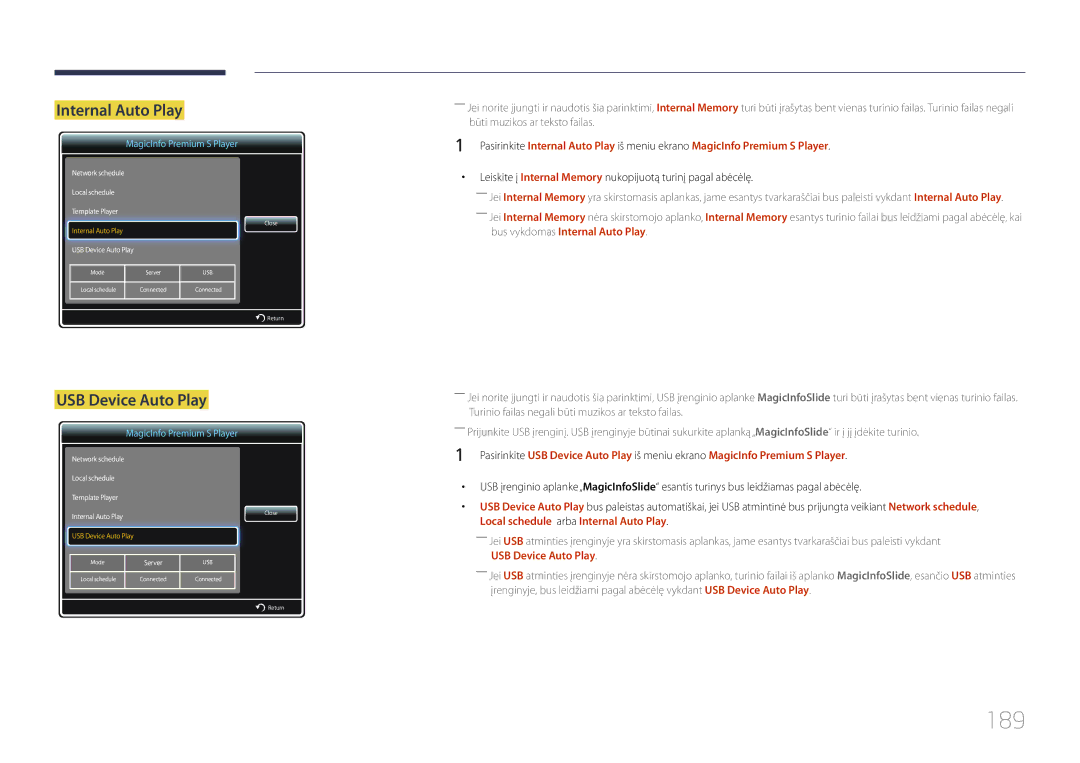 Samsung LH55UDDPLBB/EN manual 189, Internal Auto Play 