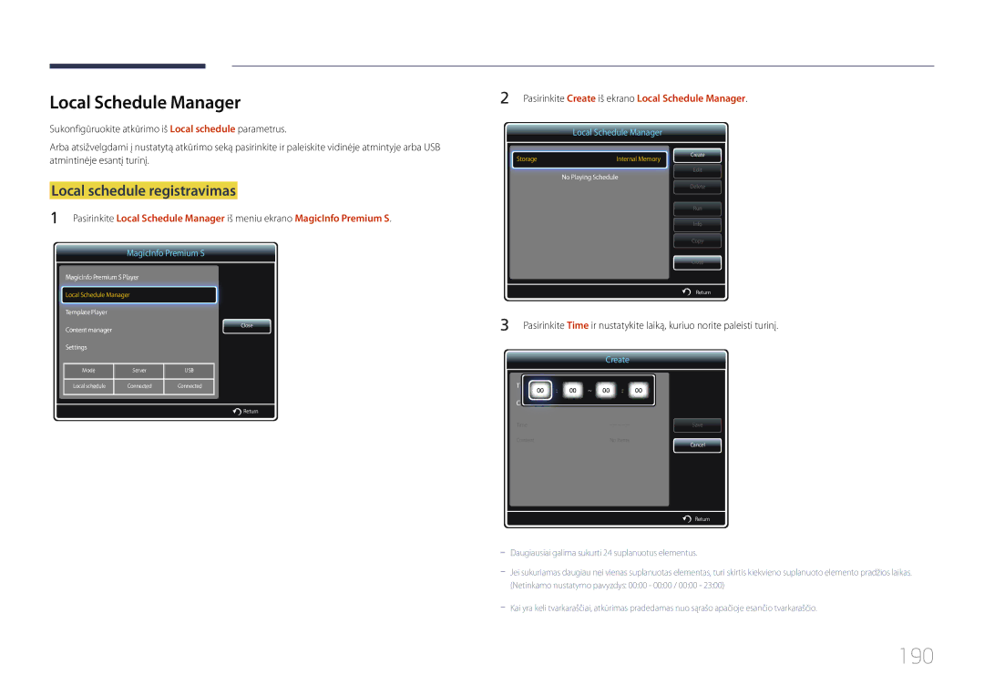 Samsung LH55UDDPLBB/EN manual 190, Local Schedule Manager 