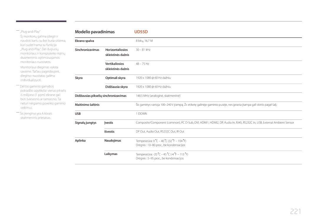 Samsung LH55UDDPLBB/EN manual 221, ――„Plug-and-Play 