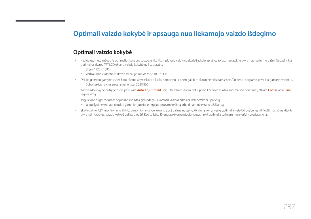 Samsung LH55UDDPLBB/EN manual 237, Optimali vaizdo kokybė 