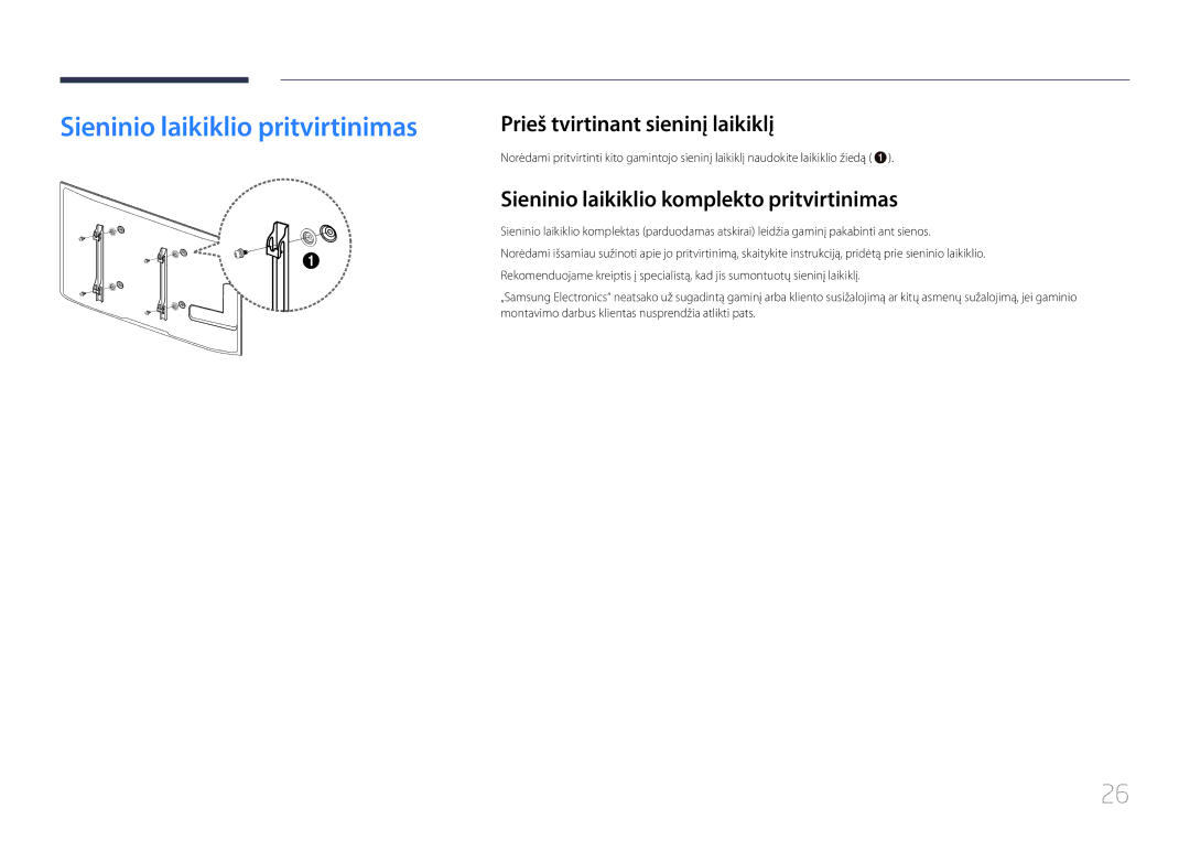 Samsung LH55UDDPLBB/EN manual Sieninio laikiklio pritvirtinimas, Prieš tvirtinant sieninį laikiklį 