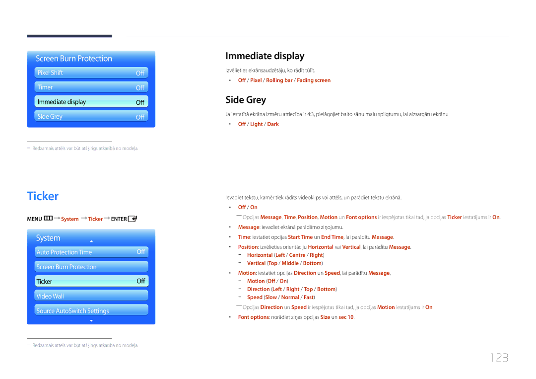 Samsung LH55UDDPLBB/EN manual Ticker, 123, Immediate display, Side Grey 