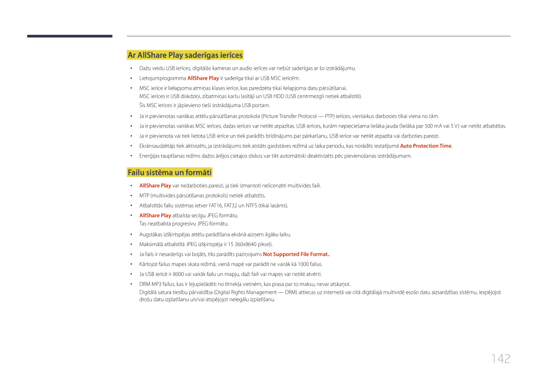 Samsung LH55UDDPLBB/EN manual 142, Ar AllShare Play saderīgas ierīces, Failu sistēma un formāti 