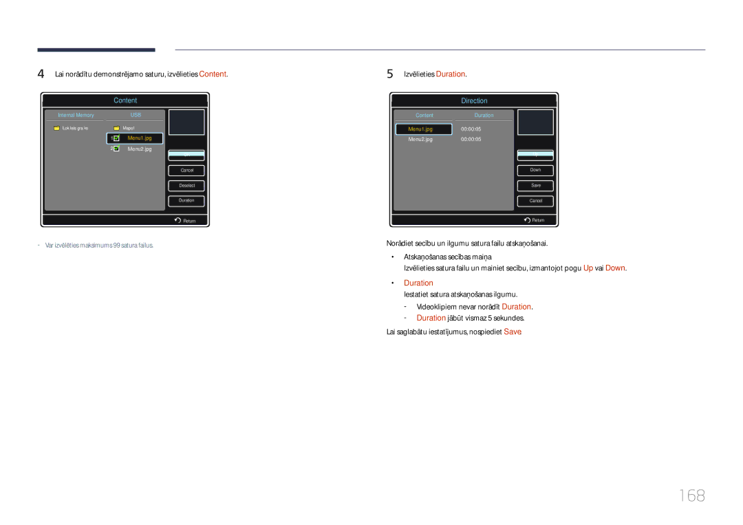 Samsung LH55UDDPLBB/EN manual 168, Duration 