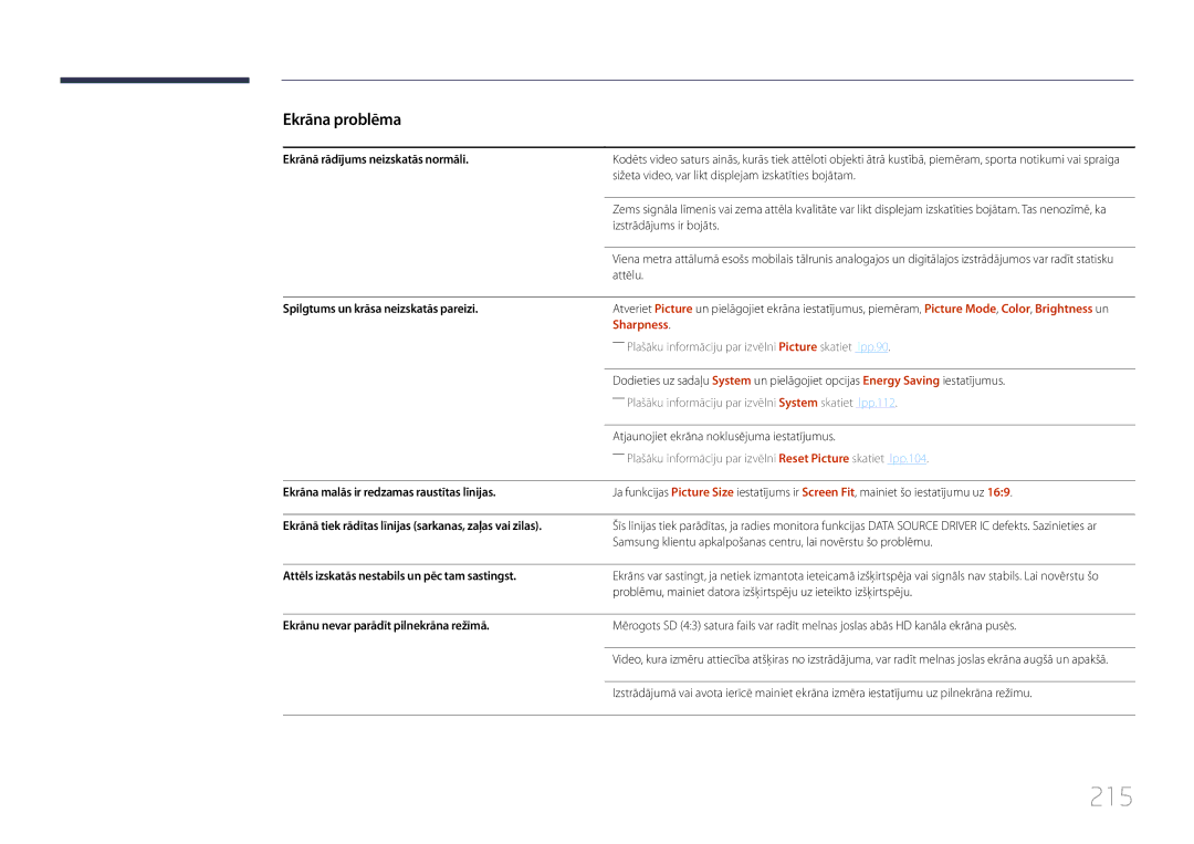 Samsung LH55UDDPLBB/EN manual 215, Sharpness 