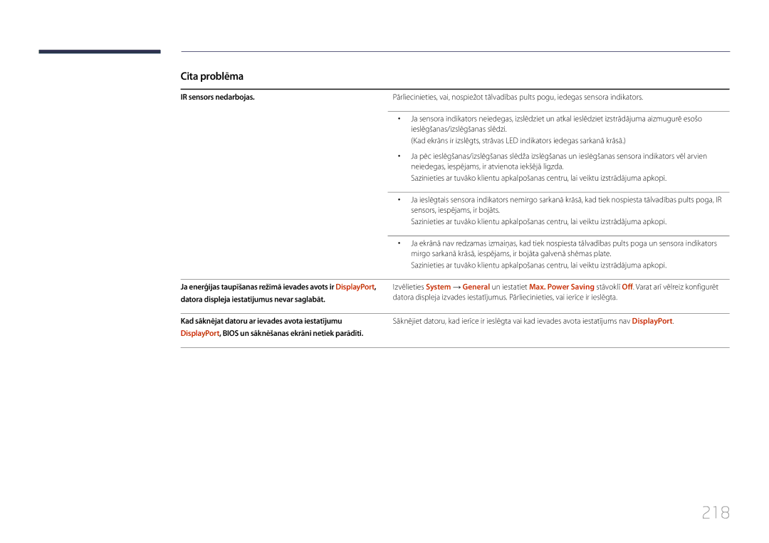 Samsung LH55UDDPLBB/EN manual 218, IR sensors nedarbojas 