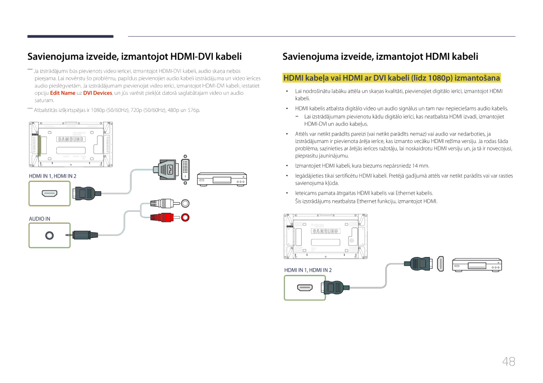 Samsung LH55UDDPLBB/EN manual Savienojuma izveide, izmantojot Hdmi kabeli 