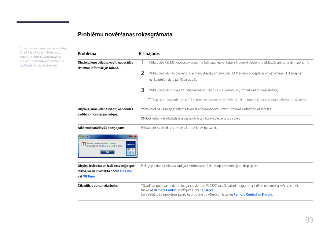 Samsung LH55UDDPLBB/EN manual Problēmu novēršanas rokasgrāmata, Problēma Risinājums 