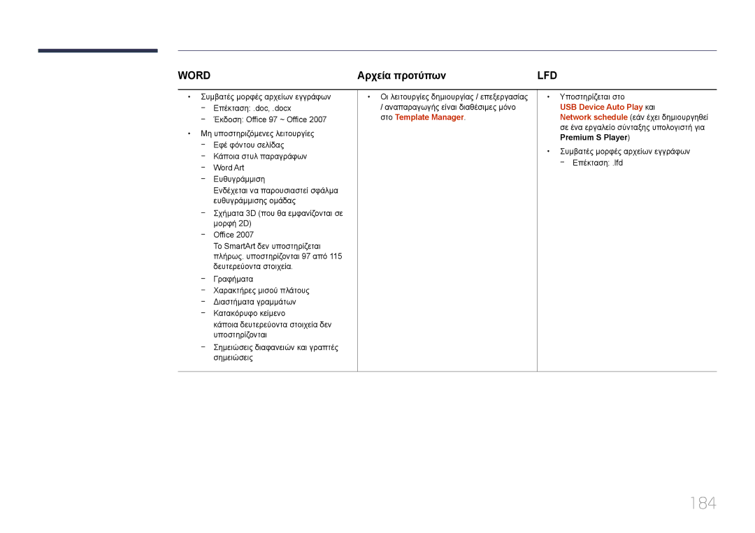 Samsung LH55UDDPLBB/EN manual 184, Αρχεία προτύπων 