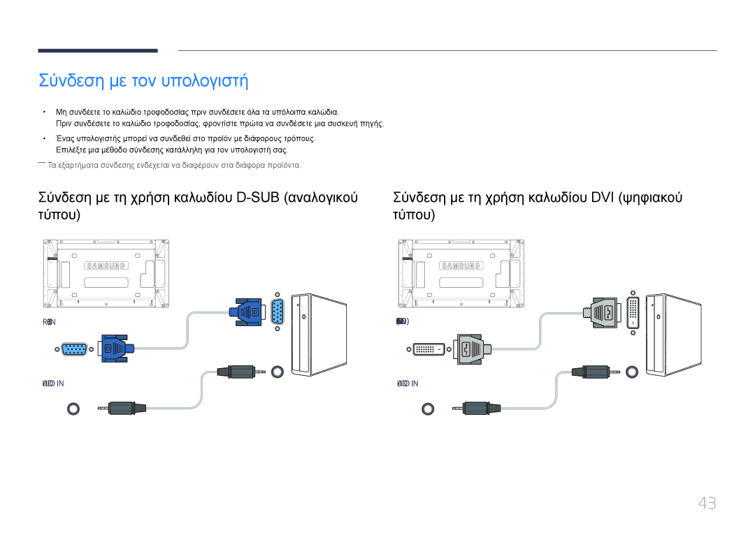 Samsung LH55UDDPLBB/EN manual Σύνδεση με τον υπολογιστή 