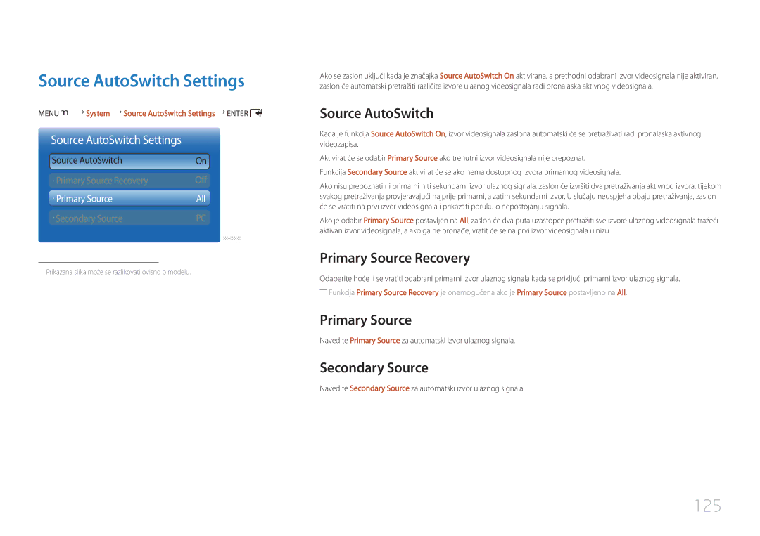 Samsung LH55UDDPLBB/EN manual Source AutoSwitch Settings, 125 