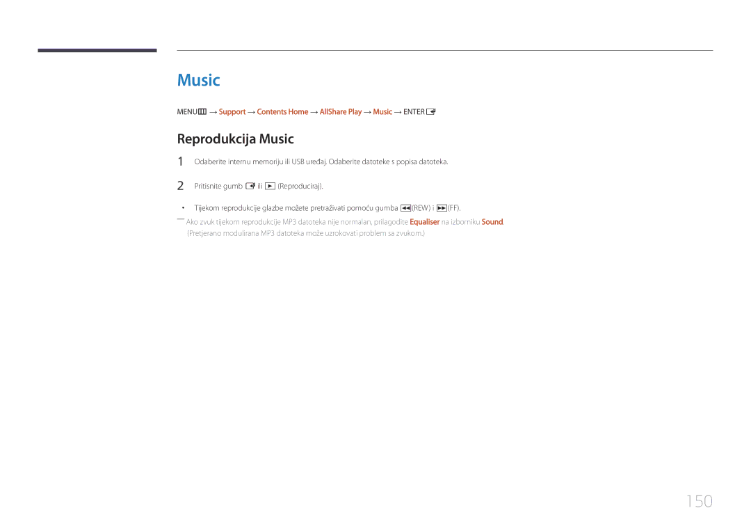 Samsung LH55UDDPLBB/EN manual 150, Reprodukcija Music 