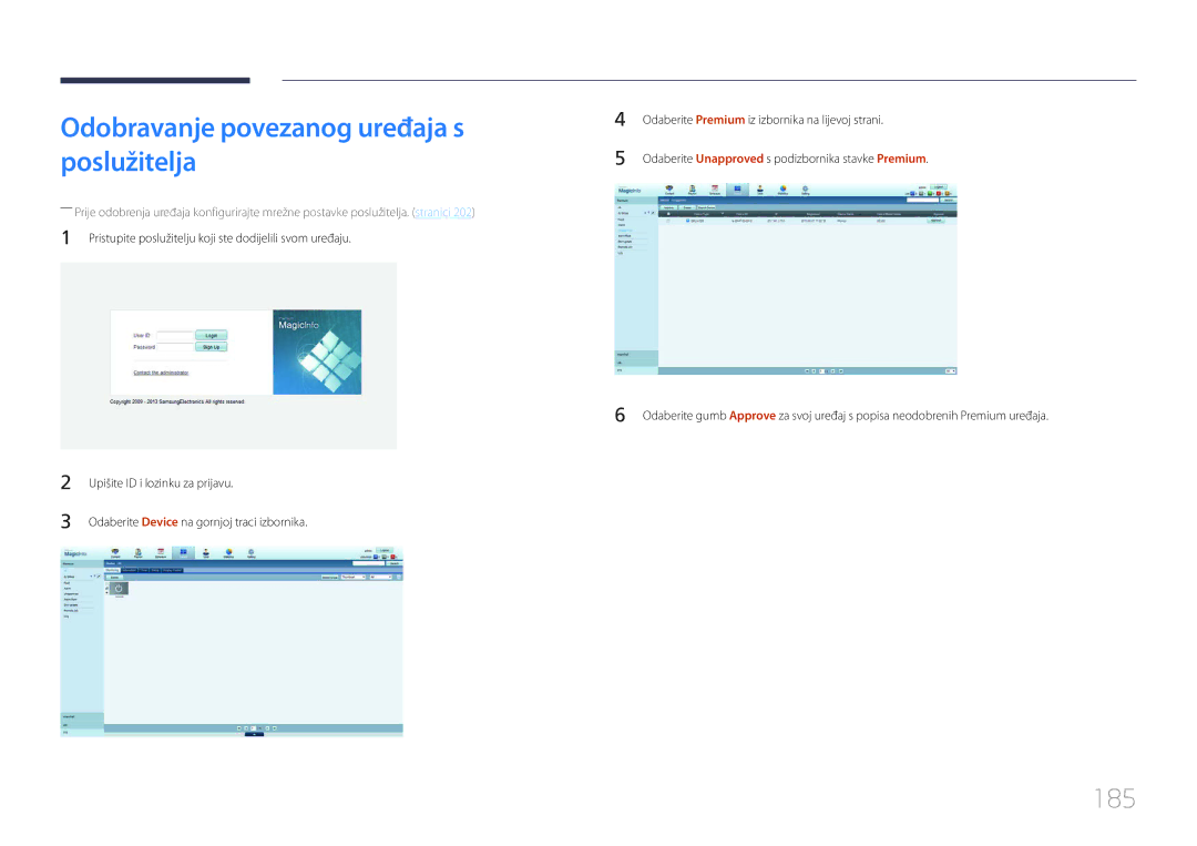 Samsung LH55UDDPLBB/EN manual Odobravanje povezanog uređaja s poslužitelja, 185 