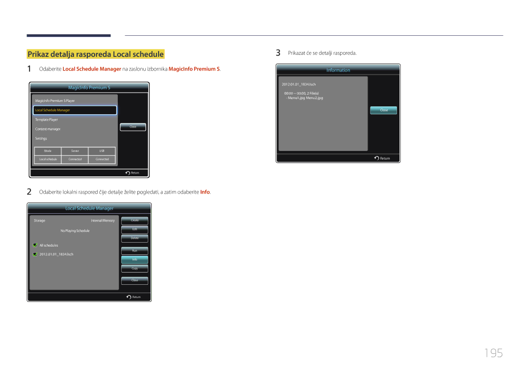 Samsung LH55UDDPLBB/EN manual 195, Prikaz detalja rasporeda Local schedule 