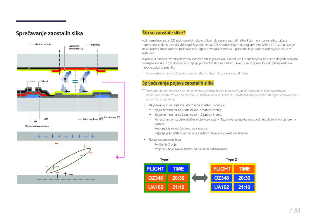 Samsung LH55UDDPLBB/EN manual 238, Sprečavanje zaostalih slika, Sprječavanje pojava zaostalih slika 