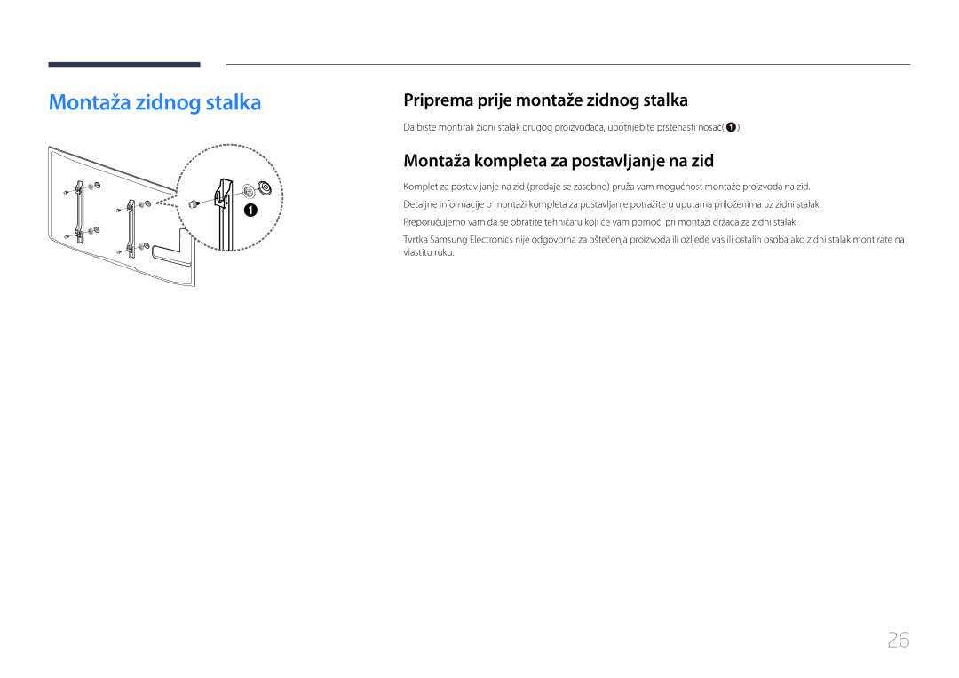 Samsung LH55UDDPLBB/EN manual Montaža zidnog stalka, Priprema prije montaže zidnog stalka 