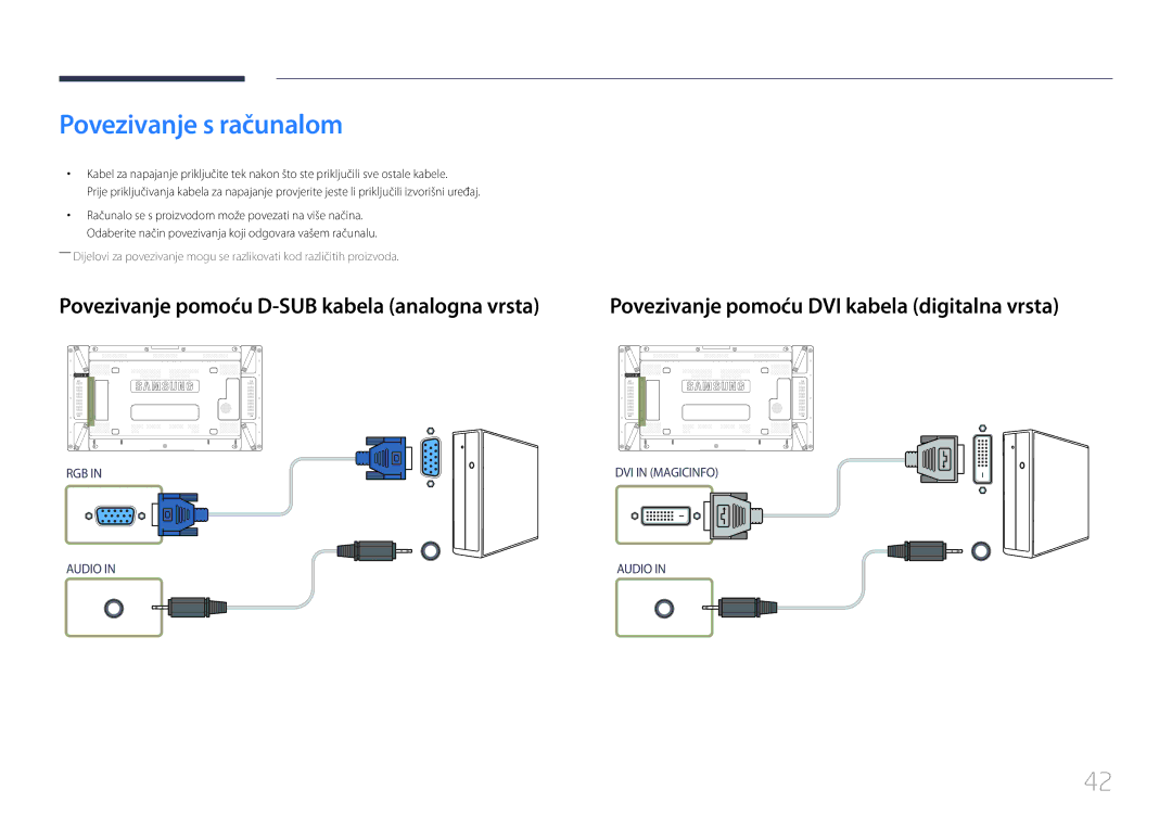 Samsung LH55UDDPLBB/EN manual Povezivanje s računalom, Povezivanje pomoću D-SUB kabela analogna vrsta 