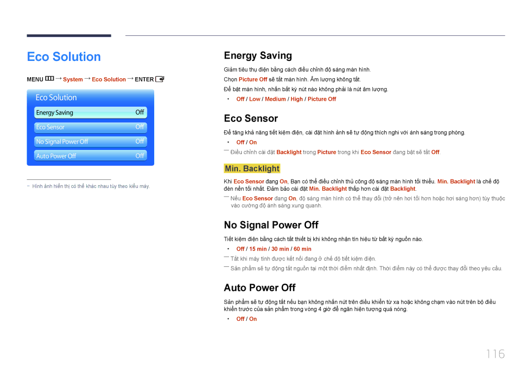 Samsung LH55UDDPLBB/XT, LH55UDDPLBB/XY manual Eco Solution, 116 