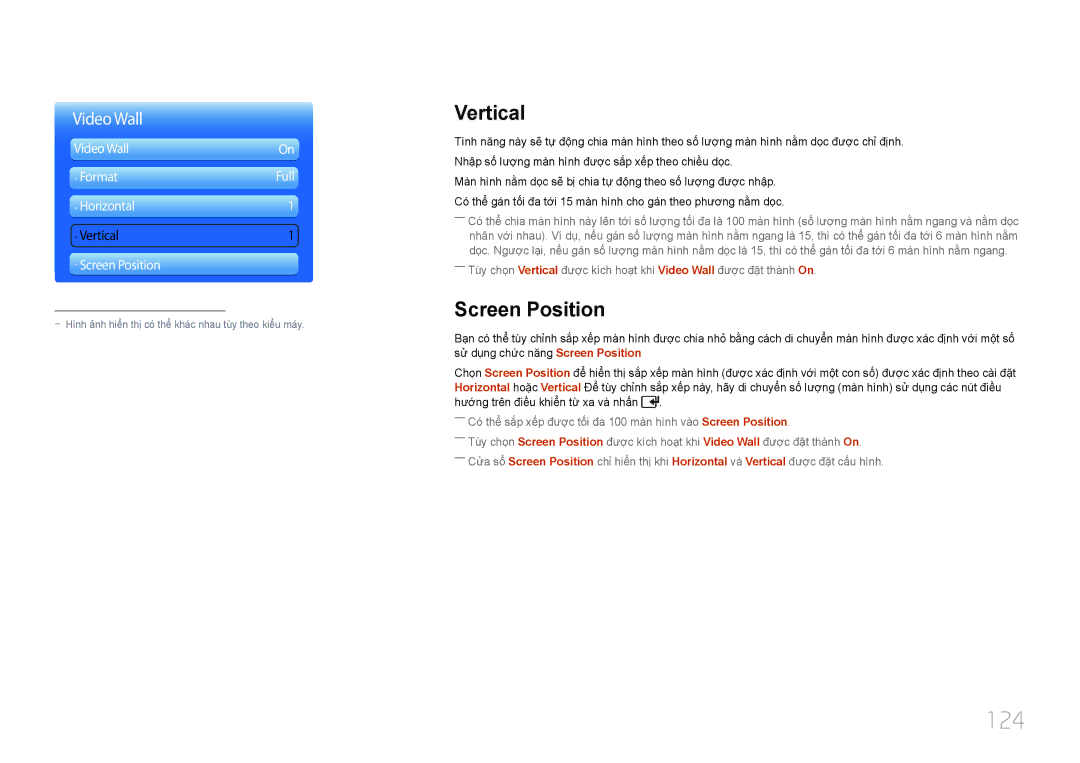 Samsung LH55UDDPLBB/XT, LH55UDDPLBB/XY manual 124, Vertical, Screen Position 