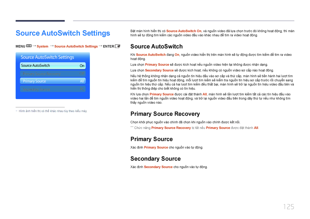 Samsung LH55UDDPLBB/XY, LH55UDDPLBB/XT manual Source AutoSwitch Settings, 125 